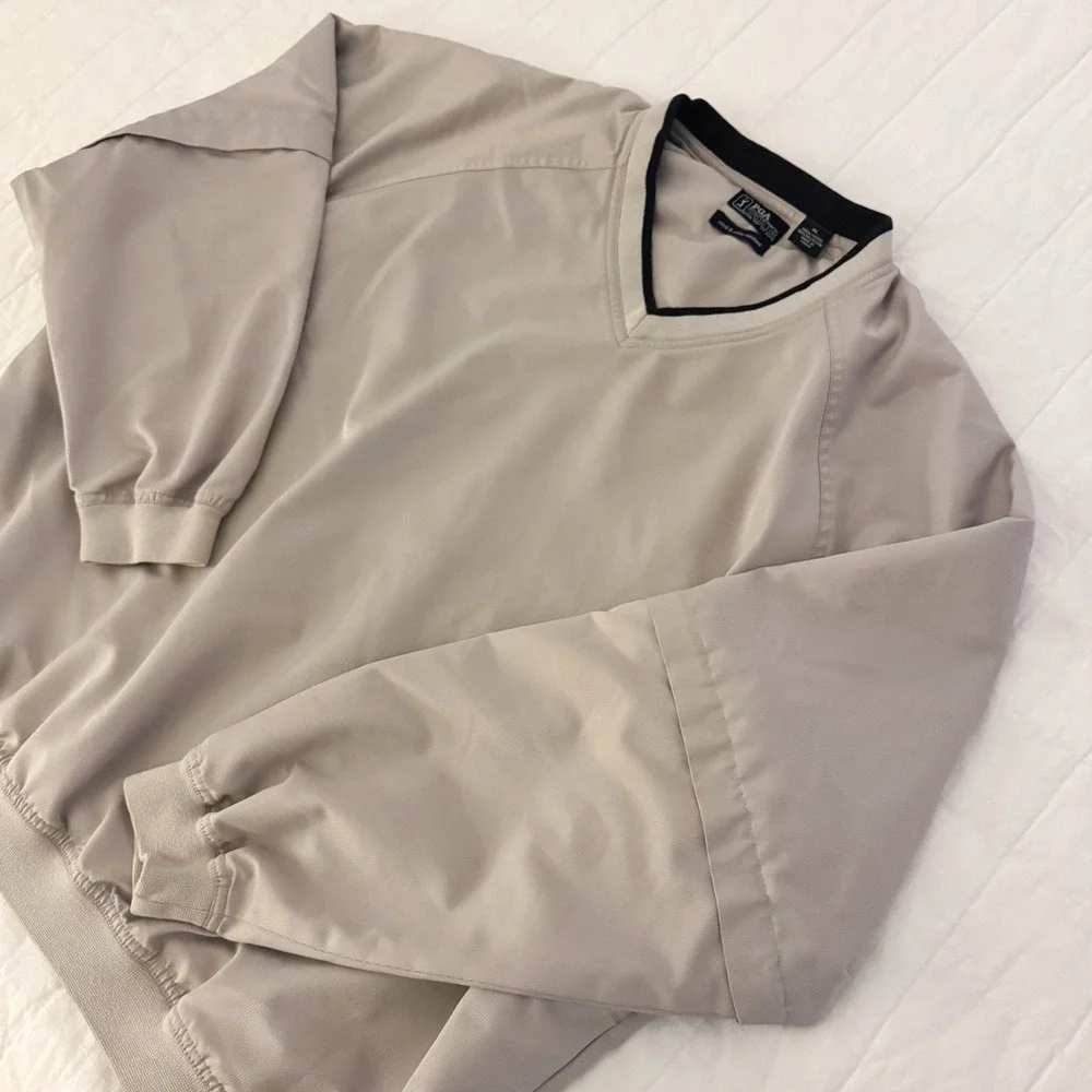 PGA Tour Mens Pullover‎ Jacket XL Tan Water And Wind Resistant Golf Zip Sleeves
